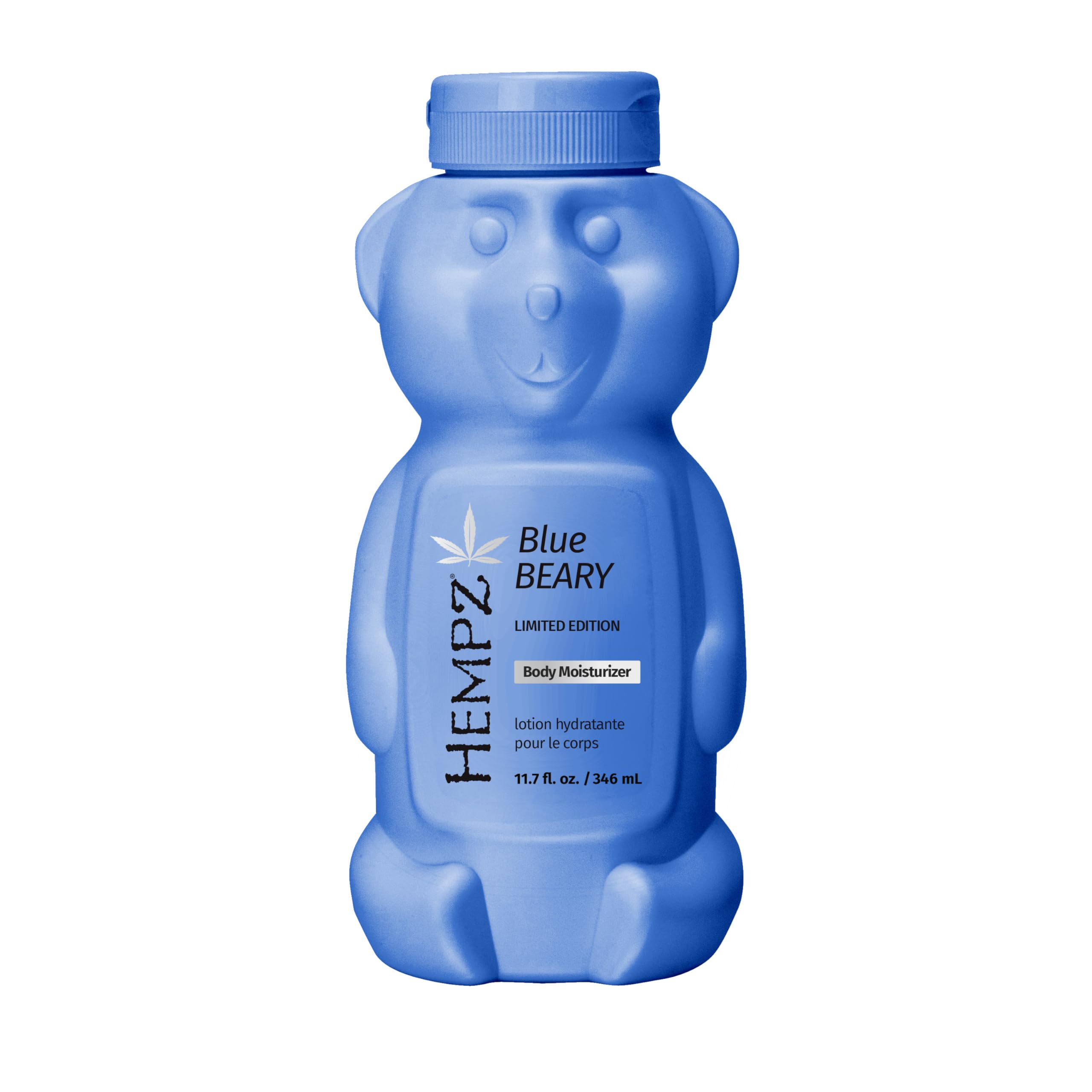 Hempz Bluebeary bottle front with bear design and hydrating formula