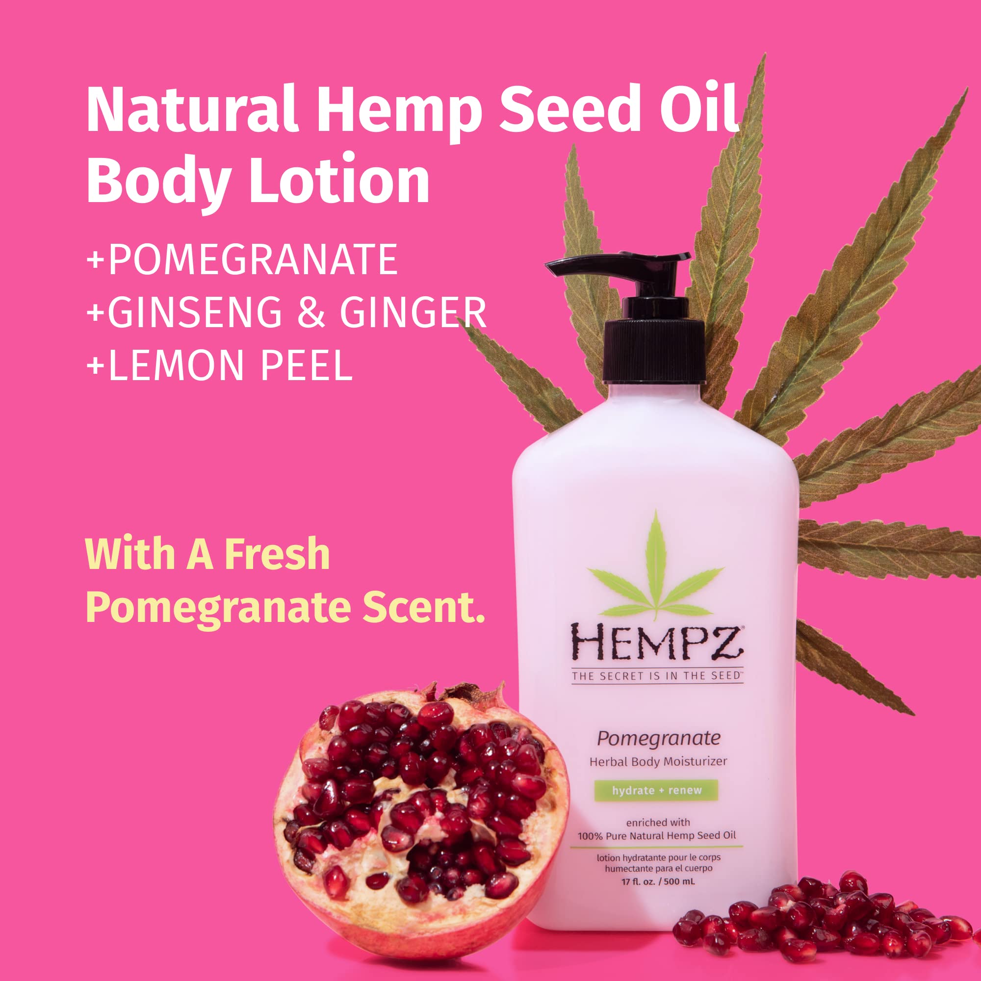 List of Hempz ingredients featuring hemp seed oil and botanicals