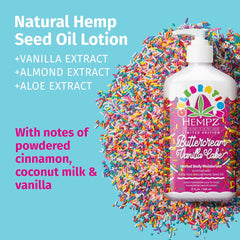 Hempz Buttercream Cake Lotion texture close-up showing rich shea butter feel.