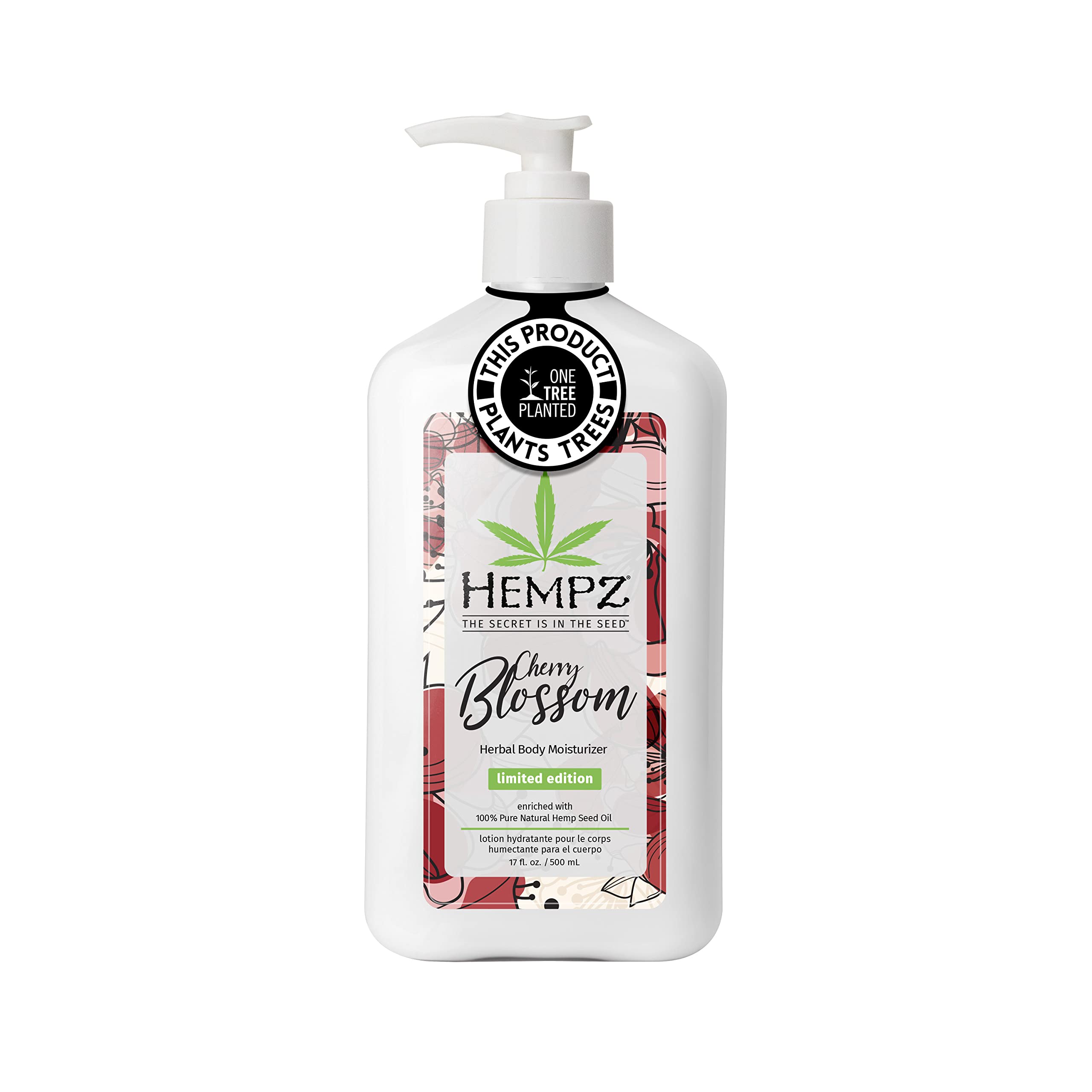 Hempz Cherry Blossom lotion bottle, a daily hydrator for soft skin.