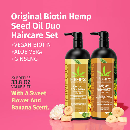 Hempz Conditioner original floral banana bottle front, delivering soft, hydrated hair.