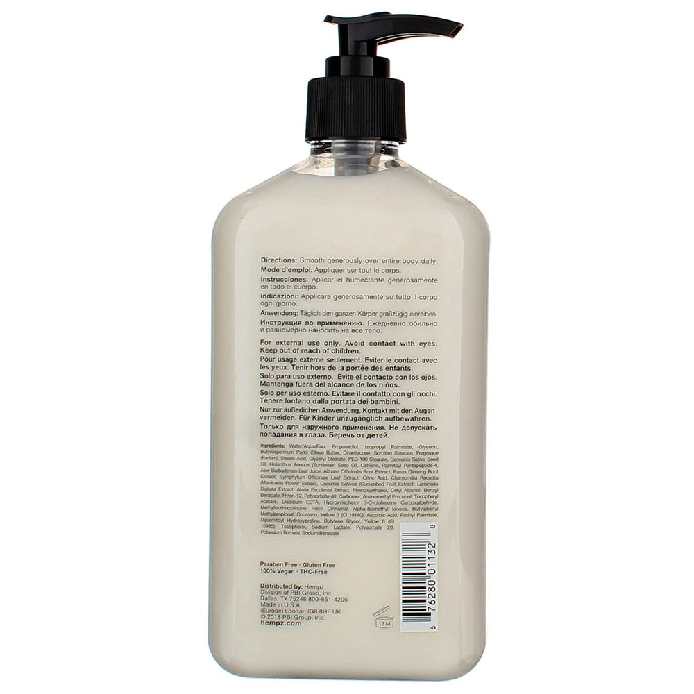 Hempz cruelty-free vegan label signals ethical, skin-friendly choice.