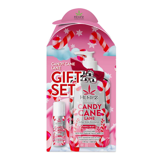 Hempz Candy Cane Lane moisturizer bottle delivers festive hydration for dry skin.