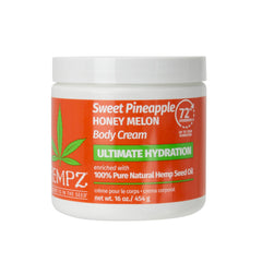 Hempz Lux Body Cream pineapple-melon jar promotes deep hydration for soft skin