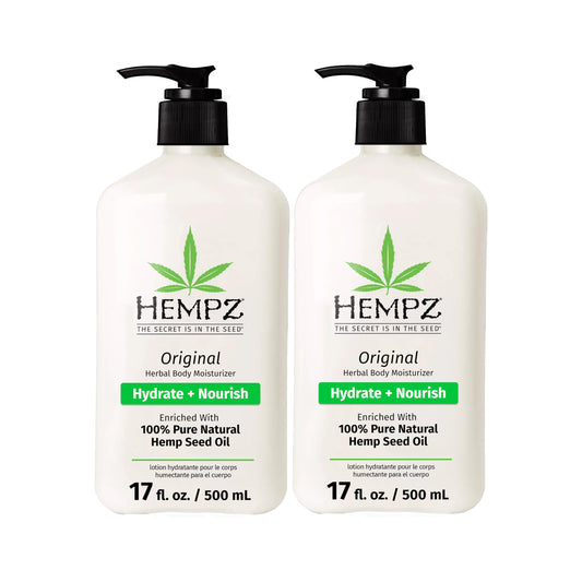 Hempz Original bottle front showcases nourishing hemp seed oil for dry skin relief.