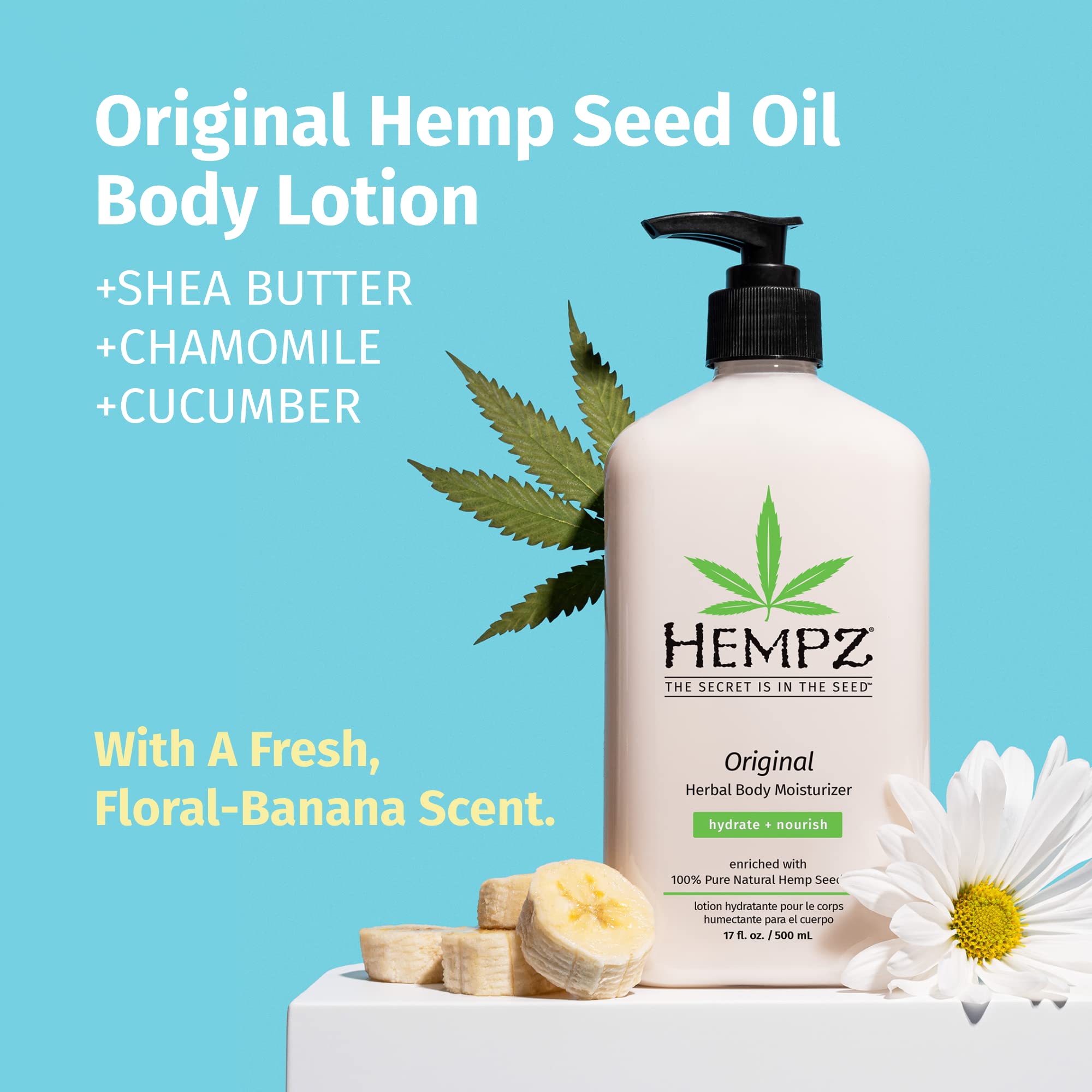 Bottle-pump dispenser demonstrates easy, mess-free application of Hempz Original moisturizer.