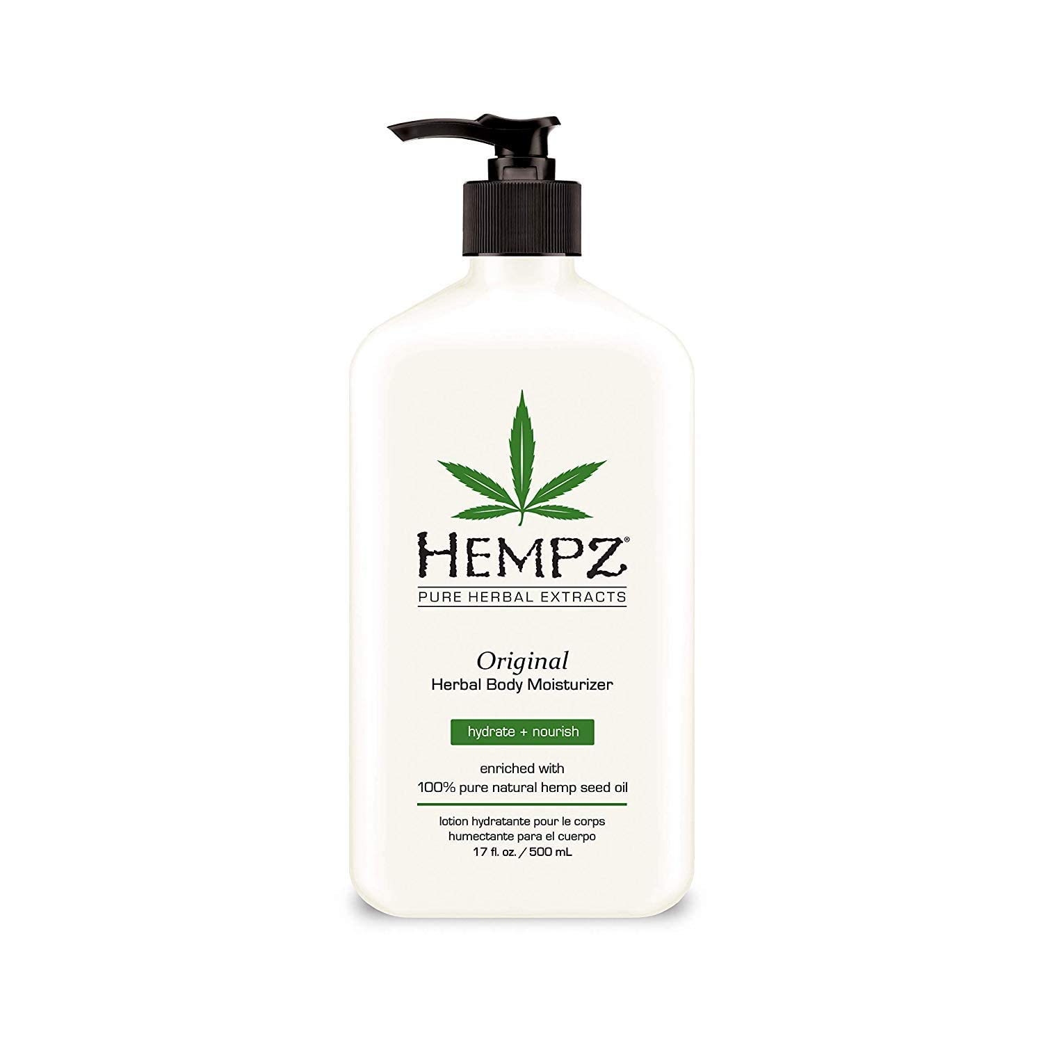 Hempz Original Herbal Body Moisturizer 17 oz bottle provides deep hydration for smooth, nourished skin.