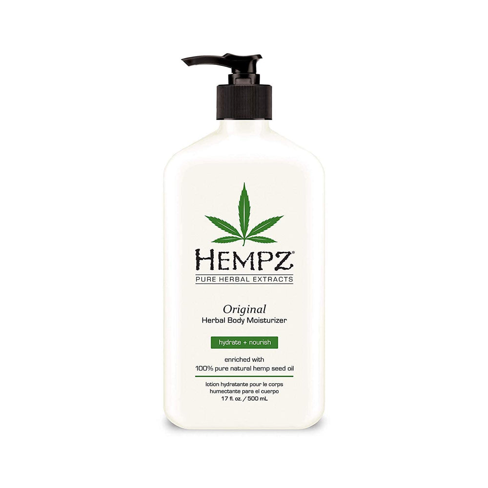 Hempz Original Herbal Body Moisturizer 17 oz bottle provides deep hydration for smooth, nourished skin.