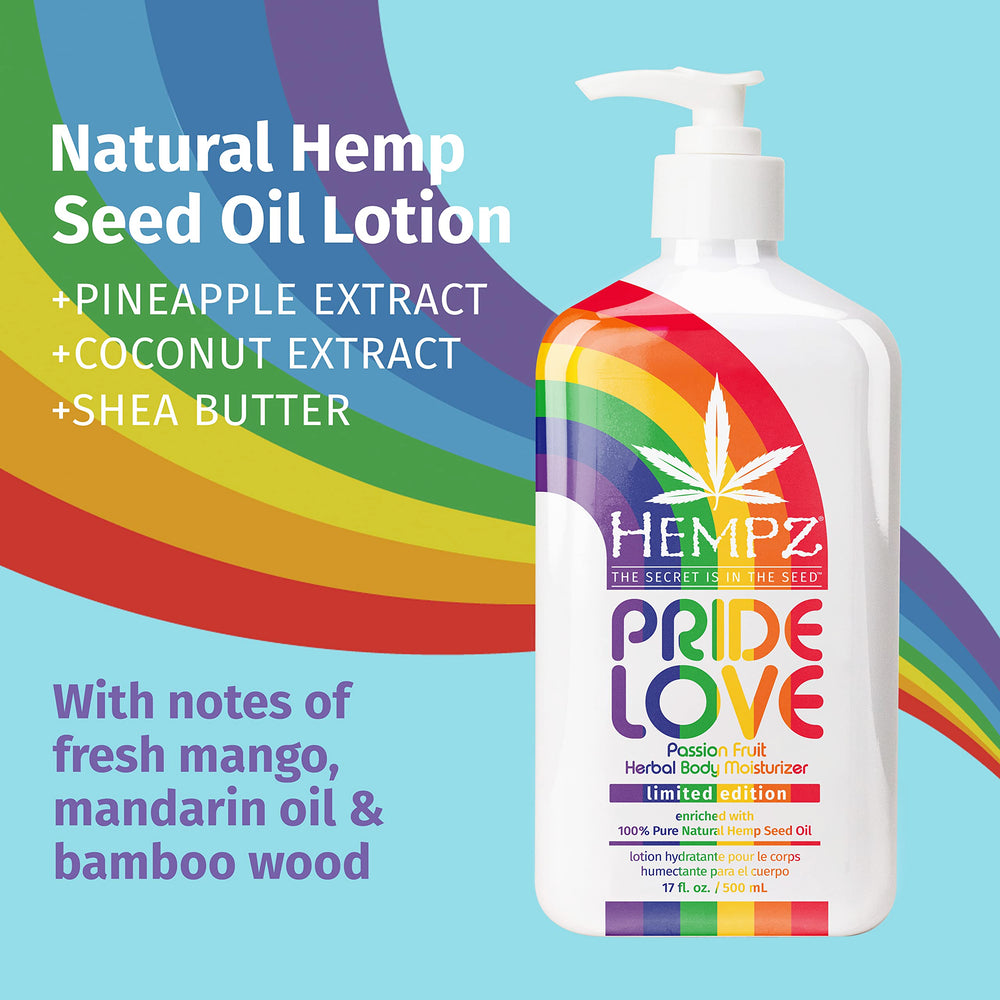 Ingredients panel highlights hemp seed oil and aloe for conditioning.