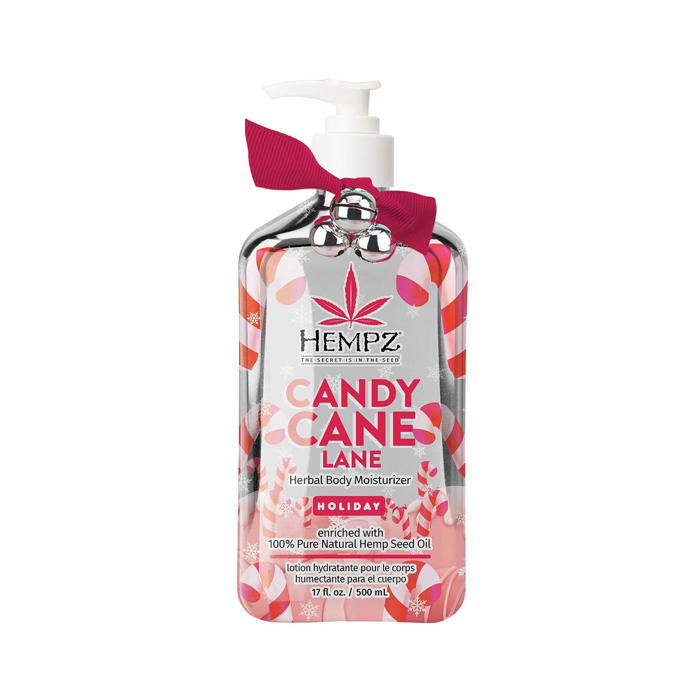 Hempz Peppermint Candy Cane Lotion bottle delivers instant hydration for dry skin.