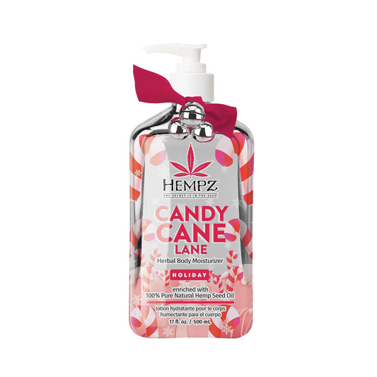 Hempz Peppermint Candy Cane Lotion bottle delivers instant hydration for dry skin.