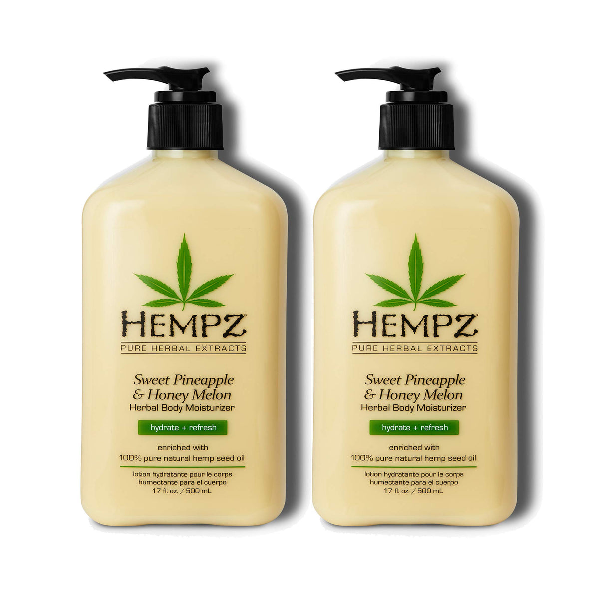 Hempz Sweet Pineapple and Honey Melon lotion bottle front showing tropical hydration.