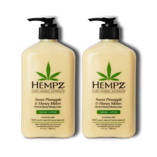 Hempz Sweet Pineapple and Honey Melon lotion bottle front showing tropical hydration.