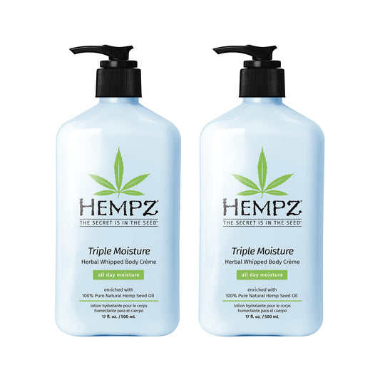 Hempz Triple Moisture Whipped Body Creme bottle showing rich hydration for dry skin.