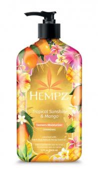 Hempz Tropical Sunshine and Mango Tanners Moisturizer shimmering finish for hydrated, longer-lasting color