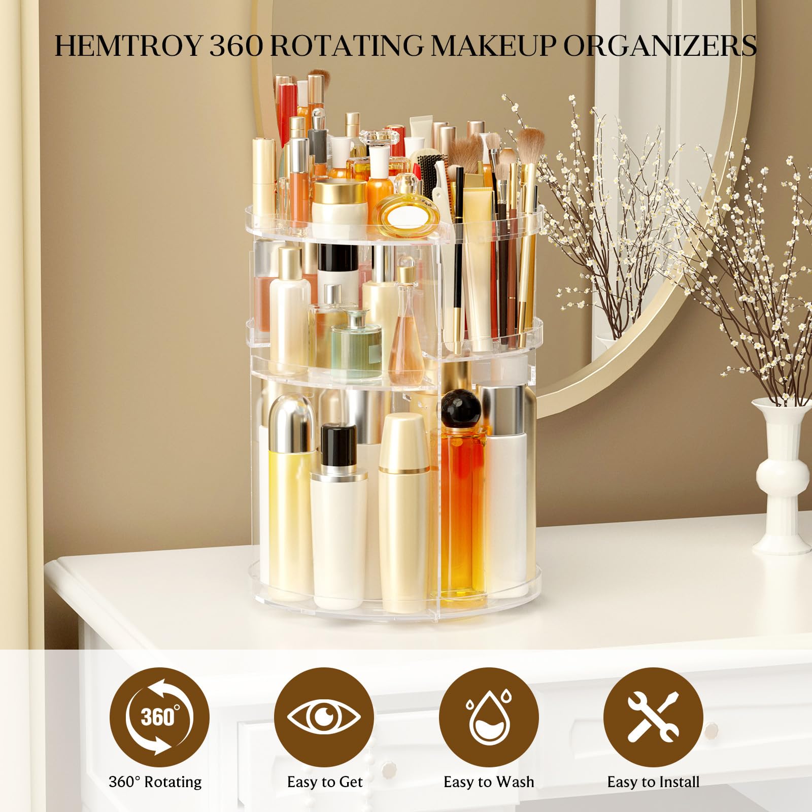 HEMTROY makeup brush holder keeps brushes tidy and within reach