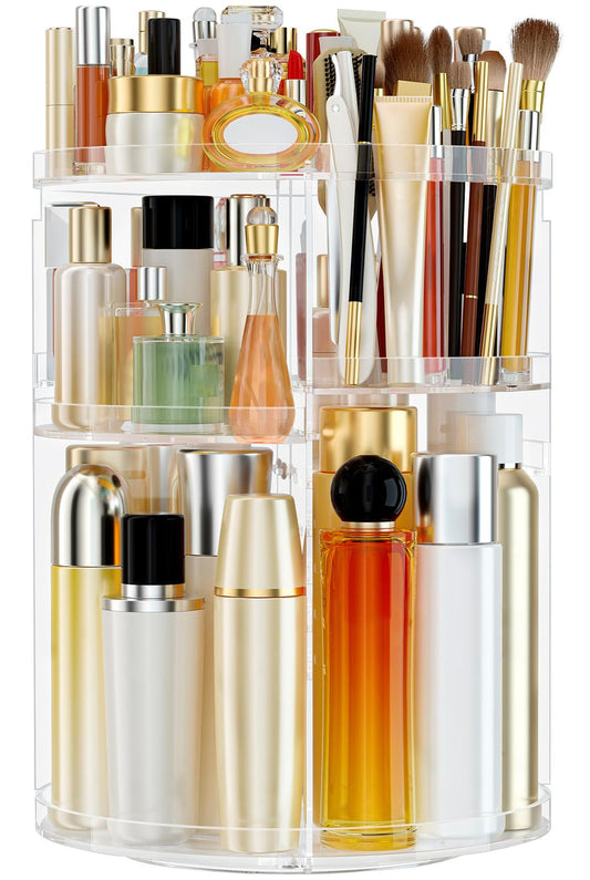 HEMTROY makeup organizer with 360° rotation for quick access to cosmetics and tools