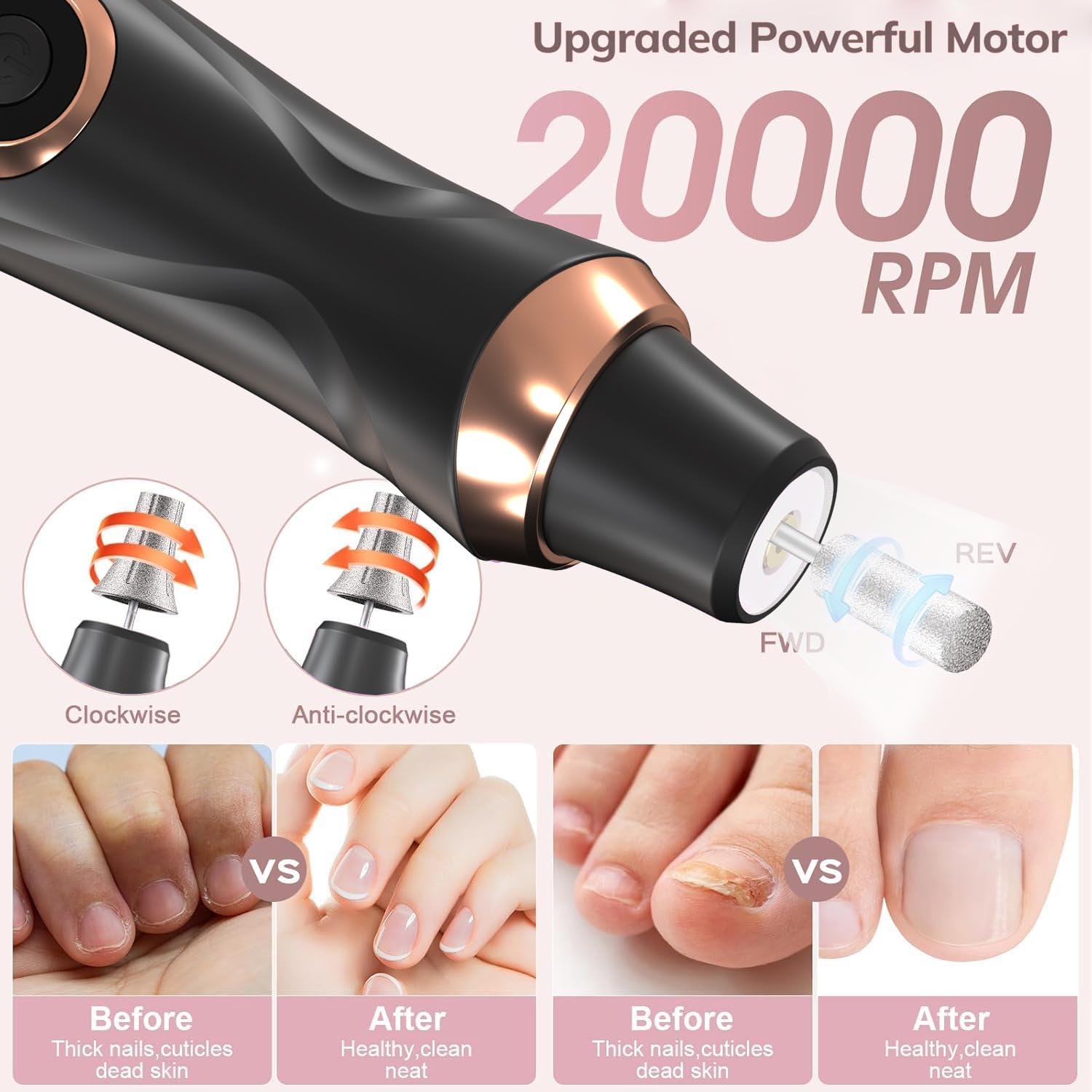 HengYuaoler manicure pedicure kit showing 14 bits and 36 sanding bands.