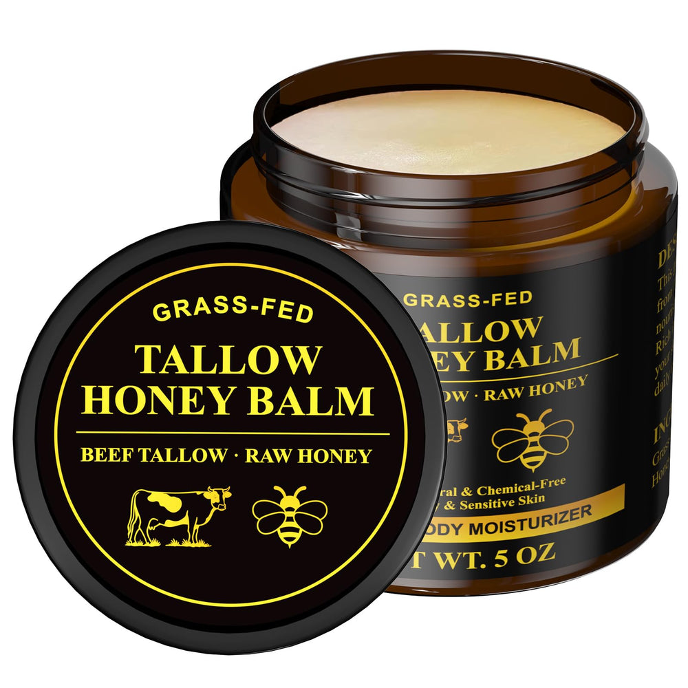 Henjaca beef tallow skin balm bottle shows deep hydration for all skin types.