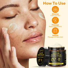 Henjaca face body application balm demonstrates fast-absorb formula.