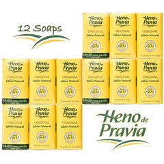 Close-up of Heno de Pravia soap bars with smooth texture for everyday cleansing.