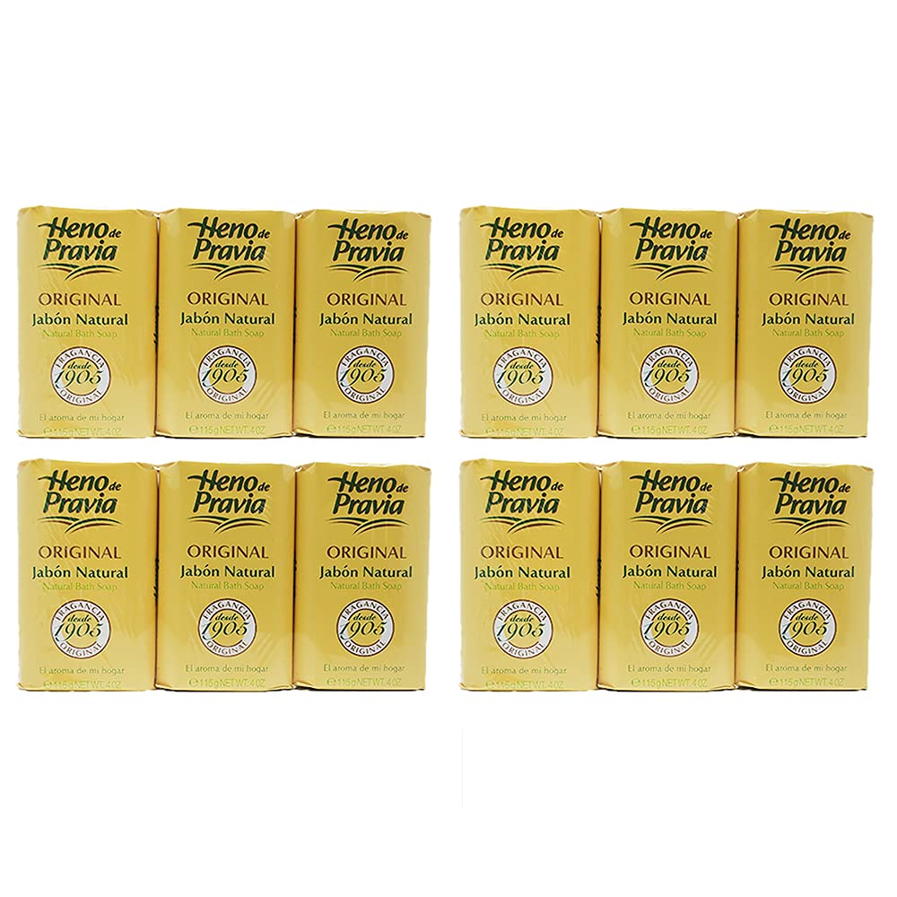 Heno De Pravia Original 4 oz soap bar close-up with creamy lather.