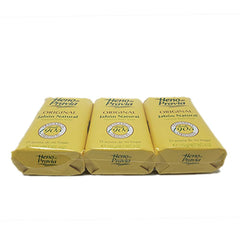 Heno de Pravia original soap pack back view with ingredient notes and eco-friendly packaging.
