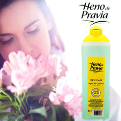 Heno de Pravia Splash bottle label shows ingredients for an eco-friendly fragrance.