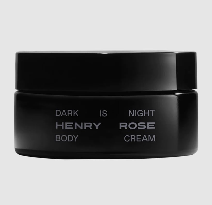 Henry Rose Dark Is Night body cream bottle with patchouli-vanilla scent that softens and nourishes skin