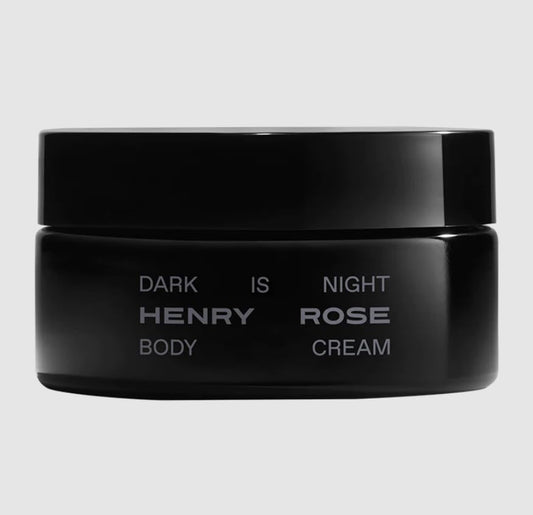 Henry Rose Dark Is Night body cream bottle with patchouli-vanilla scent that softens and nourishes skin