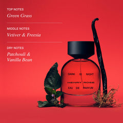Henry Rose Dark Is Night bottle side view, showcases minimalist design and sustainability.