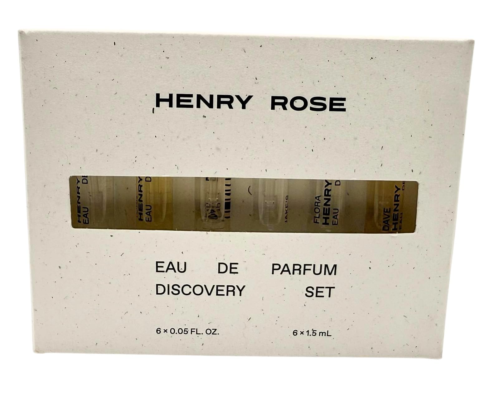 Henry Rose Discovery Set packaging with six travel vials for on-the-go sampling