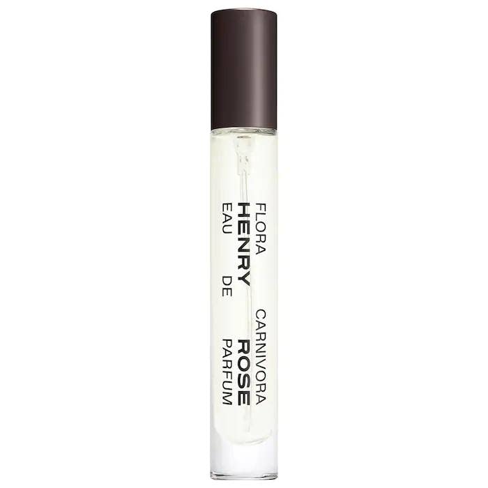 Henry Rose Flora Carnivora travel spray offers fresh florals for on-the-go scent.