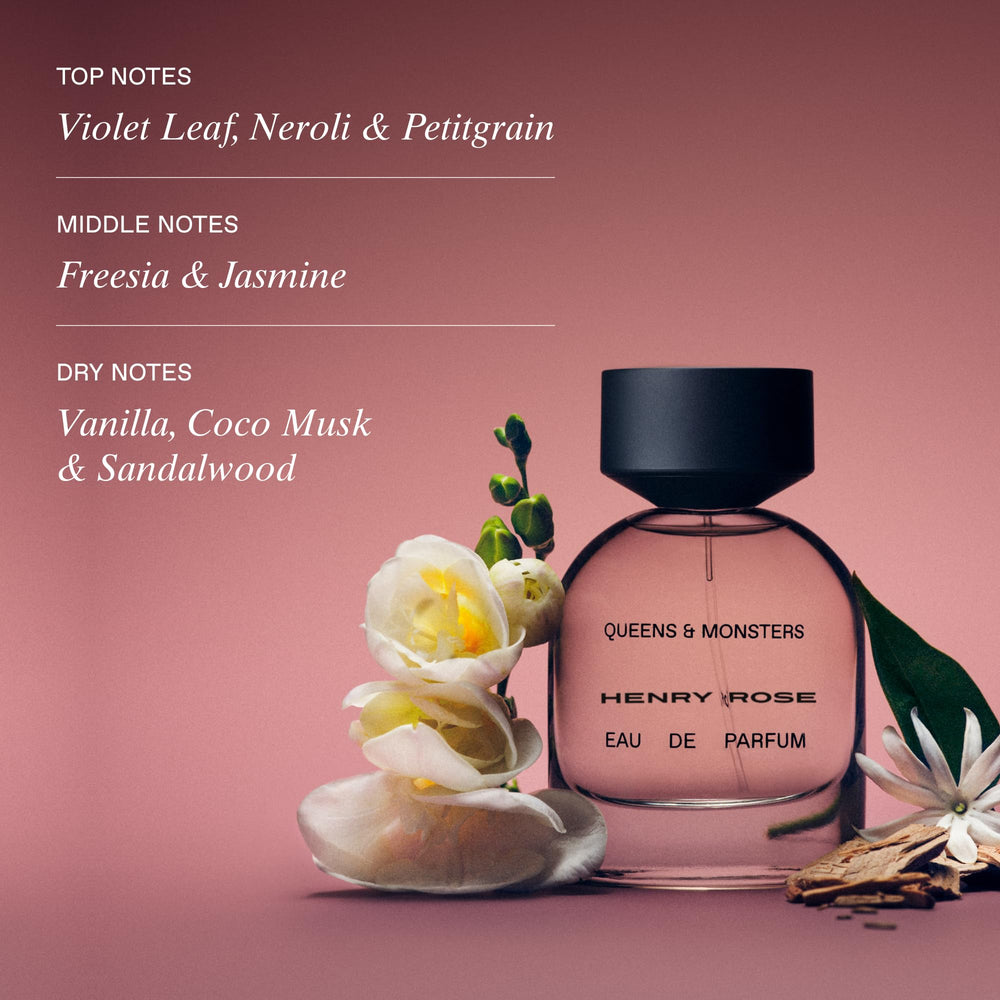 Henry Rose Queens Monsters bottle closeup showing warm amber hue and lasting presence.