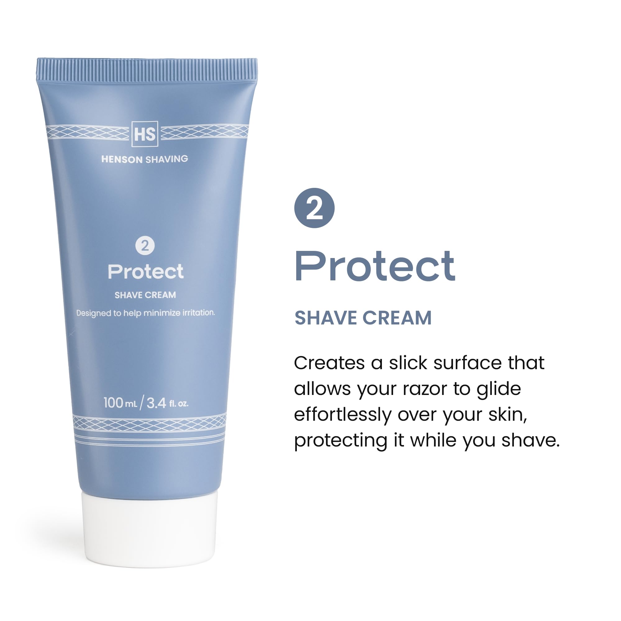 Henson Shaving clean ingredients label with skin-friendly formula hydrates and protects
