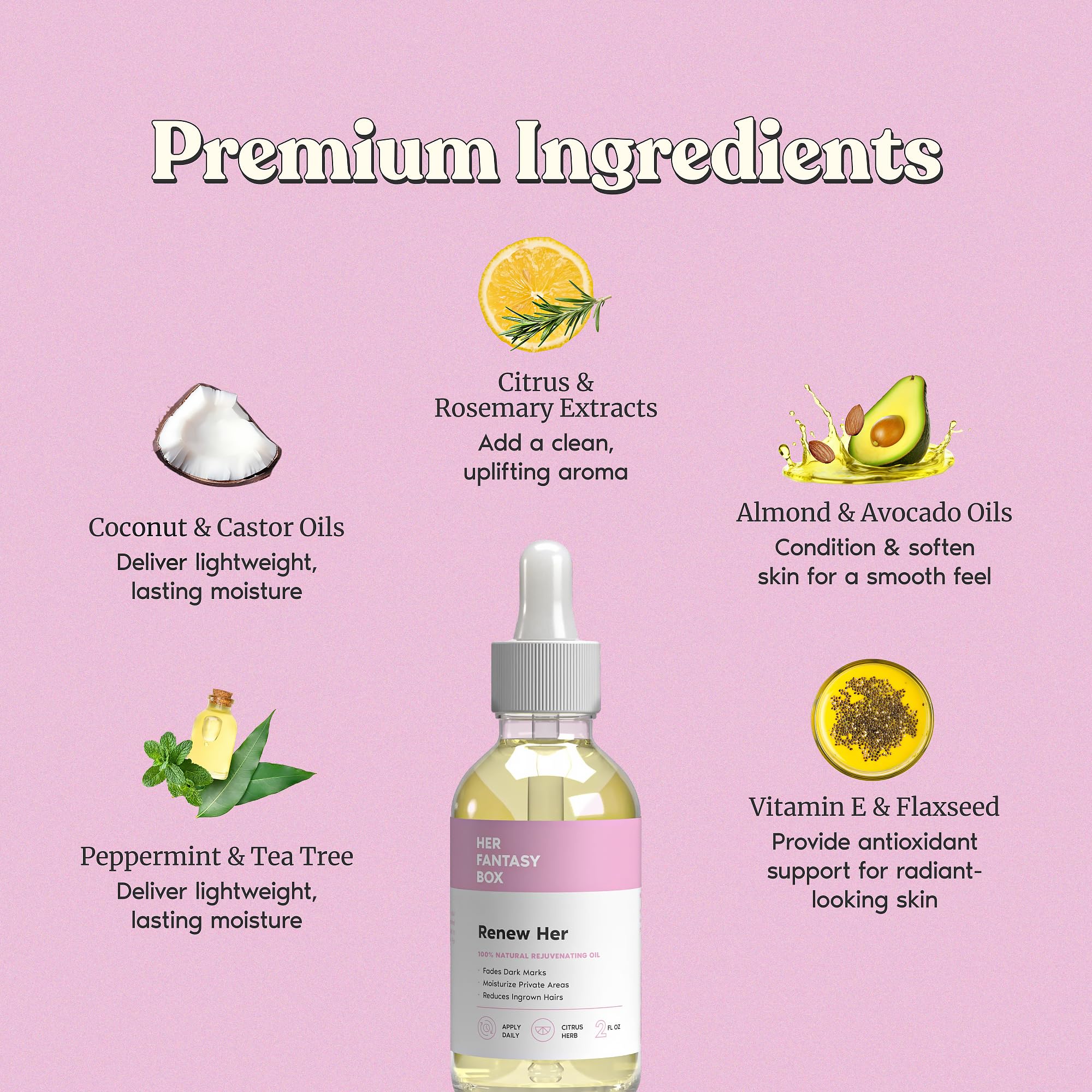 Her Fantasy Box Renew Her oil on skin with focus on evening skin tone and glow
