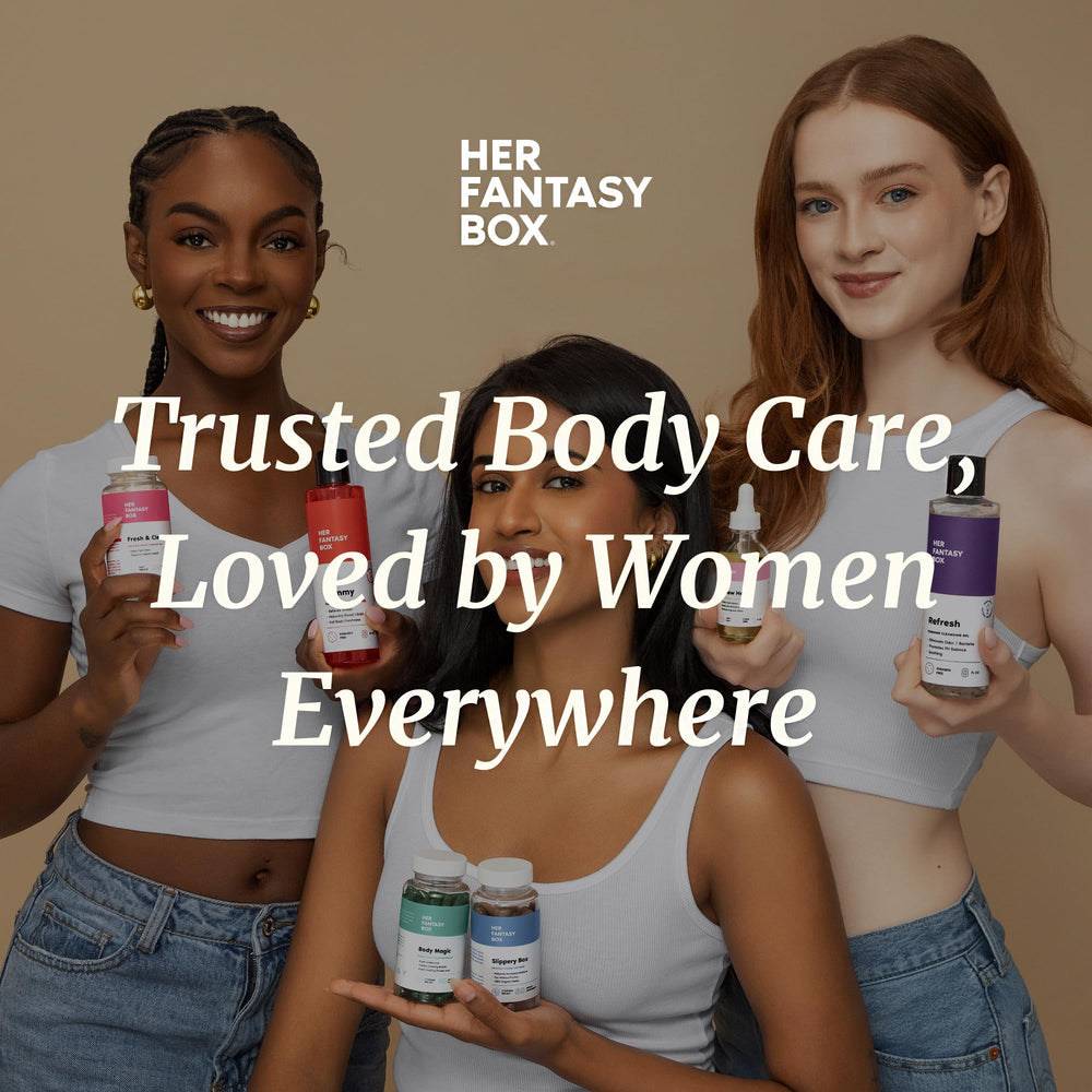 Her Fantasy Box Renew Her oil natural ingredients close-up signaling gentle care