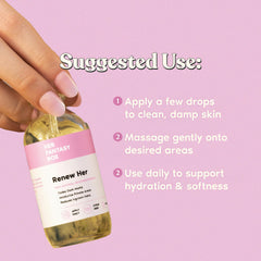 Her Fantasy Box Renew Her oil texture on skin demonstrating lightweight moisture