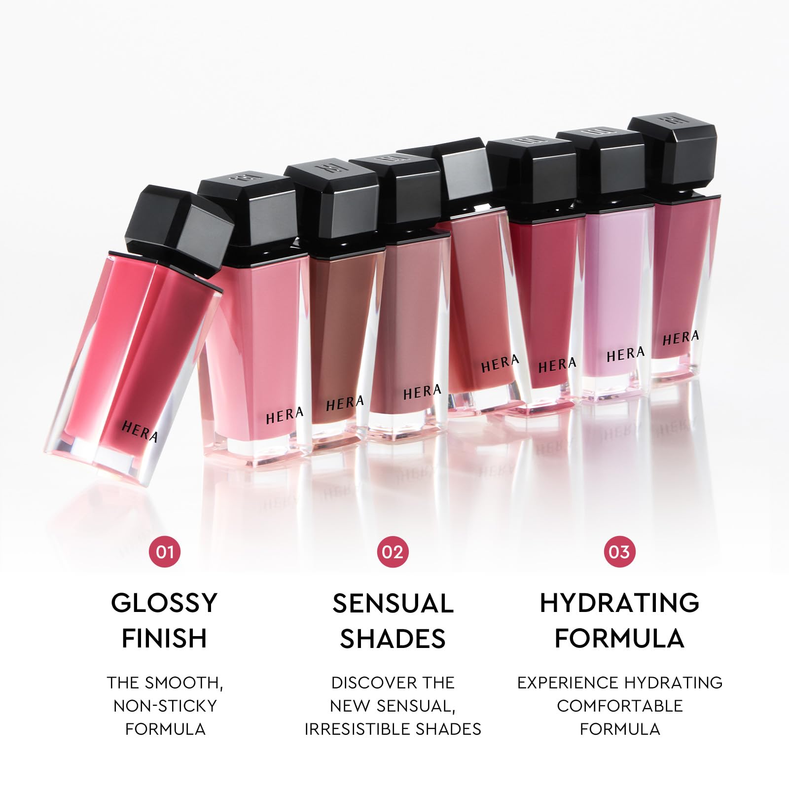 HERA Sensual Nude Gloss moisture shot demonstrates hydrating formula for lips.
