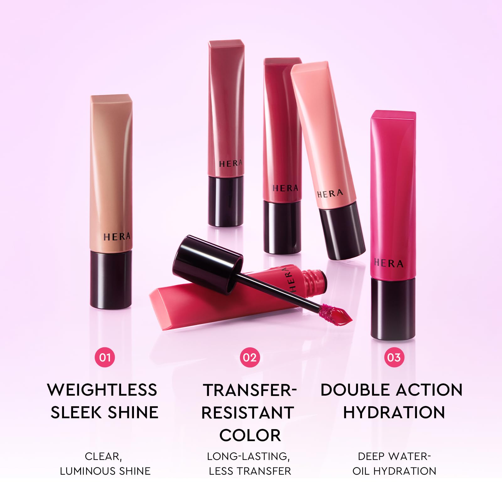 HERA Sensual Tinted Shine Lip Serum Sundaze swatch reveals 12-hour color.
