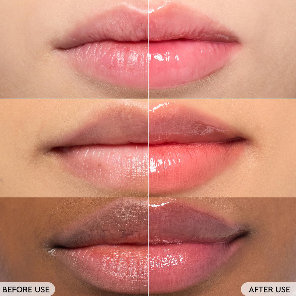 HERA Sensual Tinted Shine Lip Serum Sundaze shows precise lip application for a glossy finish.