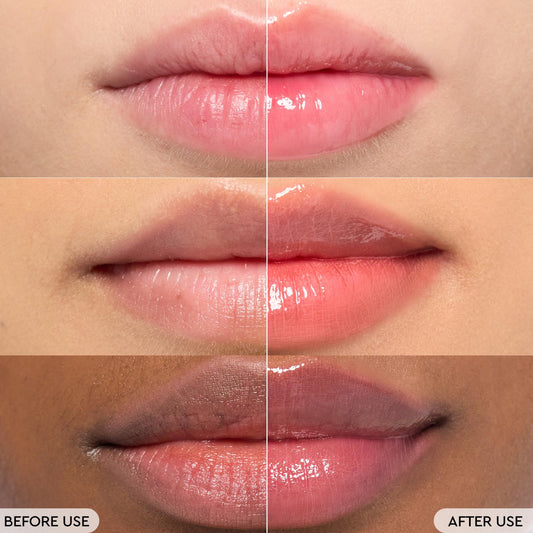 HERA Sensual Tinted Shine Lip Serum Sundaze shows precise lip application for a glossy finish.