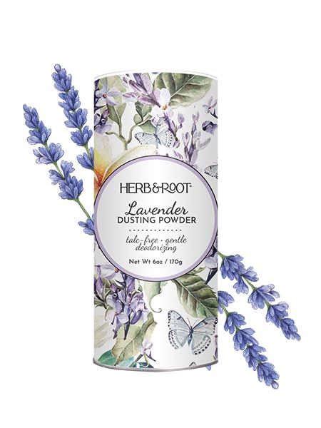 Herb & Root Rose talc-free body powder bottle; refreshing, soft skin after workout.