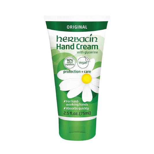 Herbacin Kamille Hand Cream pack of 2 tubes providing soothing moisture without greasy residue for daily hands