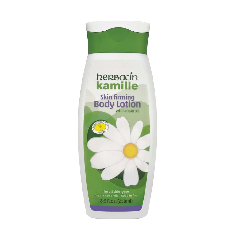 Herbacin Kamille lotion bottle with chamomile and argan oil for moisturized skin