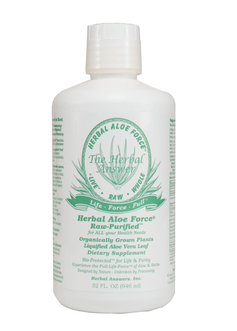 HERBAL ANSWERS Aloe Force bottle with label, supports daily hydration.