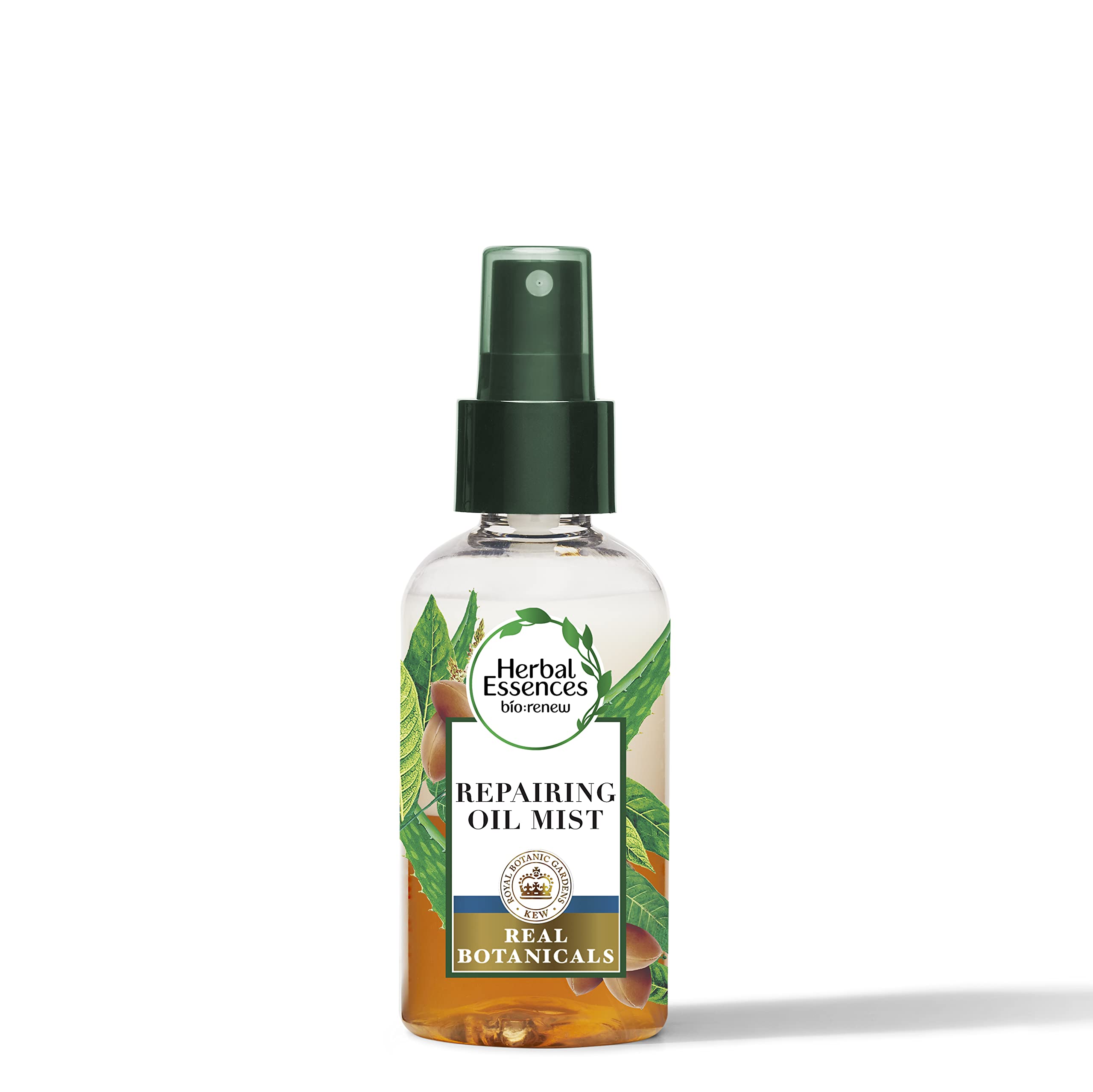 Herbal Essences Bio Renew Argan Oil & Aloe hair oil mist bottle shows repair and shine