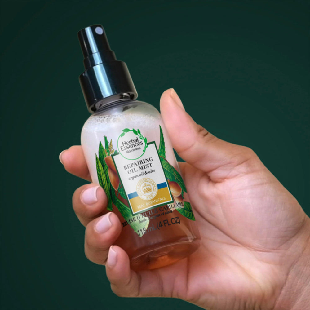 Herbal Essences Bio Renew Argan Oil & Aloe mist on dry hair for finishing shine