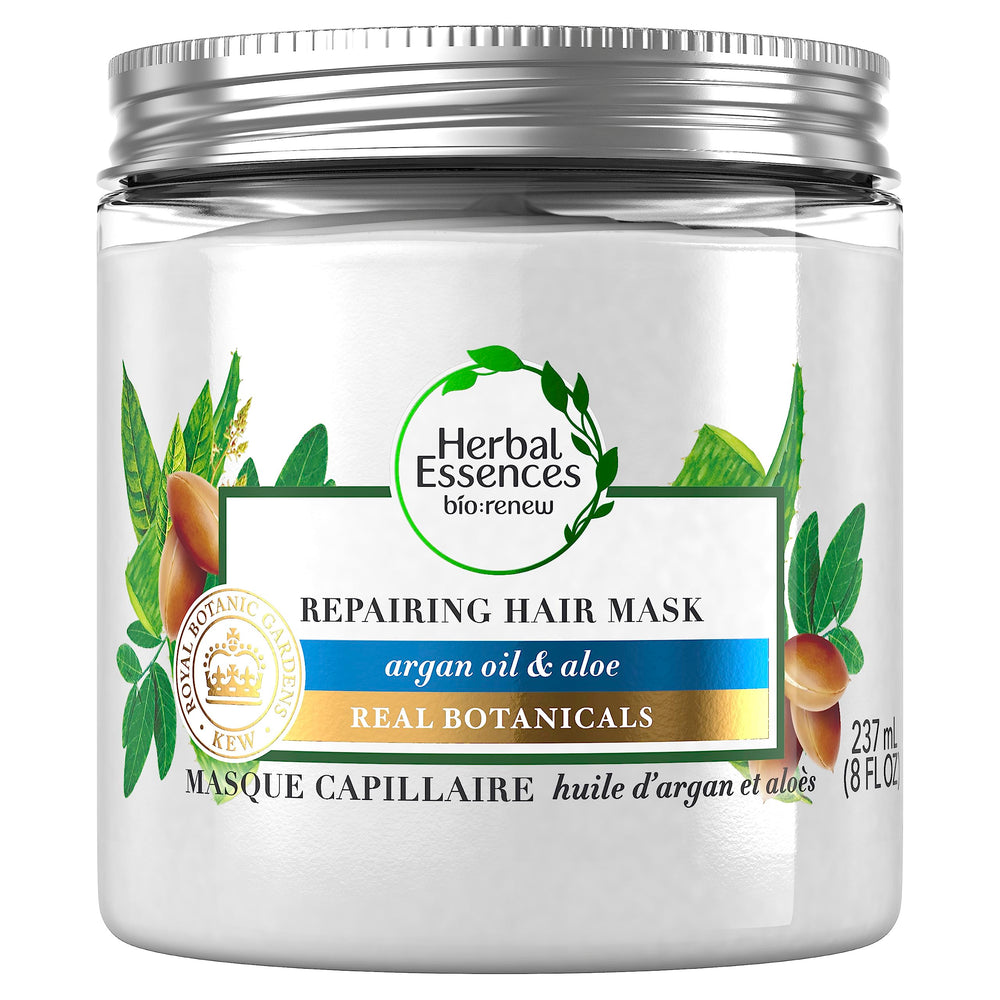 Herbal Essences bio:renew Hemp and Aloe Repairing Mask texture close-up for frizz control