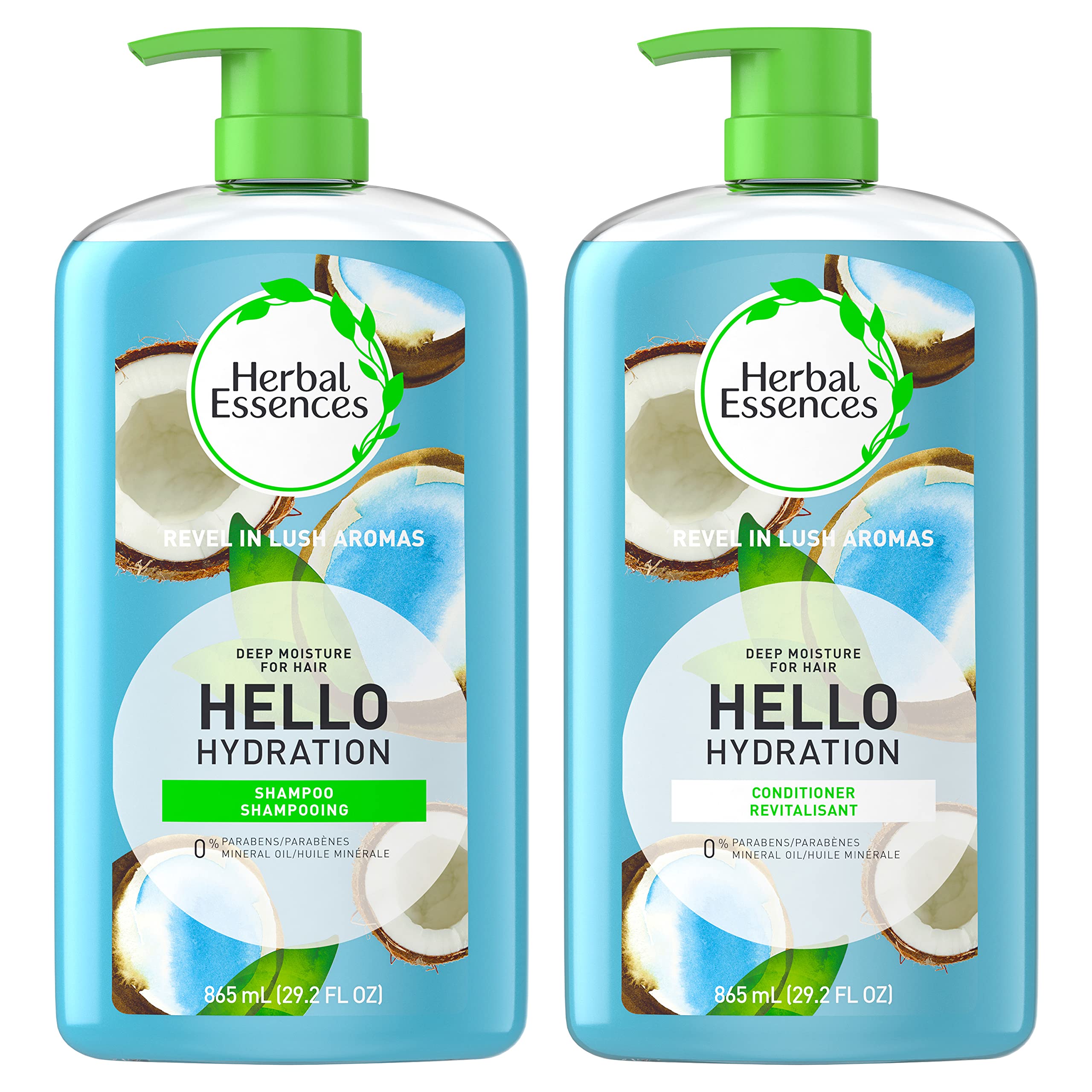 Herbal Essences Hello Hydration shampoo bottle with coconut scent for daily moisture